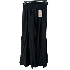 NWT Mr. Buho Black Flowy Smocked High Rise Wide Leg Crochet Beach Pants Large